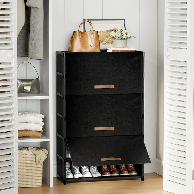7 Tier Shoe Cabinet with Door, 28-Pair Storage, Black | Tall Design Saves Floor Space, Door Blocks Dust & Pets, Holds Heels to Boots, Quick Assembly with Connectors - Image 2