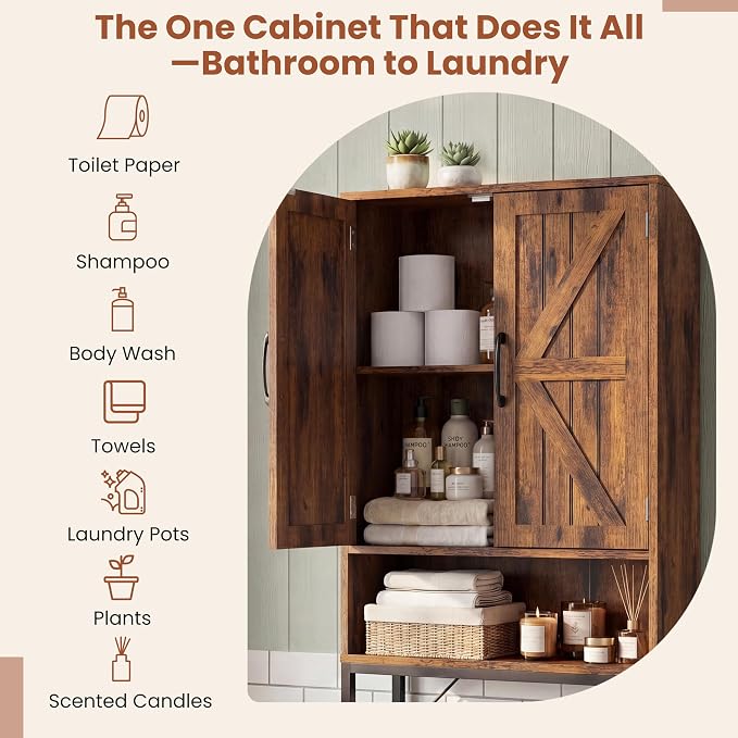 Over The Toilet Storage Cabinet,23.6" W Bathroom Organizer, Brown - Image 5
