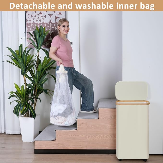 IEGrow Laundry Hamper with Wheels, 75L Laundry Basket with Bag,Black - Image 6