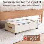 Yecaye 82L Under Bed Storage Containers, Fits 9.4" Under Bed, 2 Pack, Beige | XXL Capacity, 360° Rolling Wheels, Sturdy Metal Frame, Clear Window & Label, Storage Bins for Clothes, Shoes, Blankets - Image 3