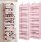 HOMELUX THEORY Over the Door Organizer, 6-Tier, 100D Fabric, Baby Pink 2pc | Over the door shoe organizer, 50 lbs capacity, 12 side mesh pockets, 100D extra thick fabric, Closet & entryway storage by HomeluxTheory