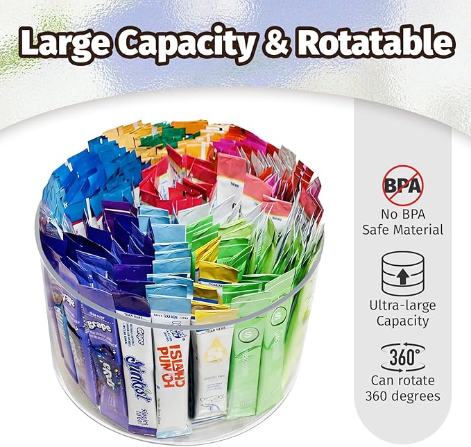 Drink Packet Organizer for Powdered Drink Mix,Powder Packet,Water Packet,Water Flavor Packet,Lazy Susan 360° Turntable Organizer for Drink Mix Necessities - Image 2