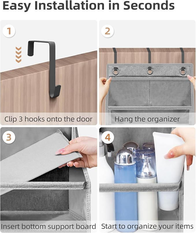STORAGE MANIAC Over the Door Organizer 6-Shelf Closet Hanging Storage with 14 Mesh Pockets, 66lbs Capacity Clear Deep Pockets Behind Door Storage for Nursery, Bathroom, Bedroom, 1 Pack Grey - Image 5