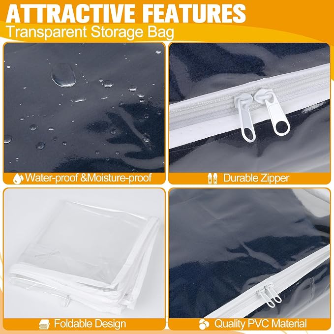Plastic Storage Bags with Easy-Glide Zipper, Pack of 6, Durable Clear Vinyl Zippered Storage Bags for Clothes Sweaters Comforters Blankets Sheets Bedding (25 x 21 x 11 Inch, Transparent White) - Image 5