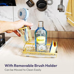 SWTYMIKI Sink Caddy Kitchen Sink Organizer with Detachable Brush Holder, Stainless Steel Sponge Holder with Removable Drip Tray Sponge Caddy for Kitchen Countertop, Gold - Image 4
