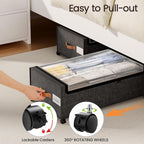 Yecaye 95L Under Bed Storage Containers, Fits 11" Under Bed, 2 Pack, Grey | XXL Capacity, 360° Rolling Wheels, Sturdy Metal Frame, Clear Window & Label, Storage Bins for Clothes, Shoes, Blankets - Image 6