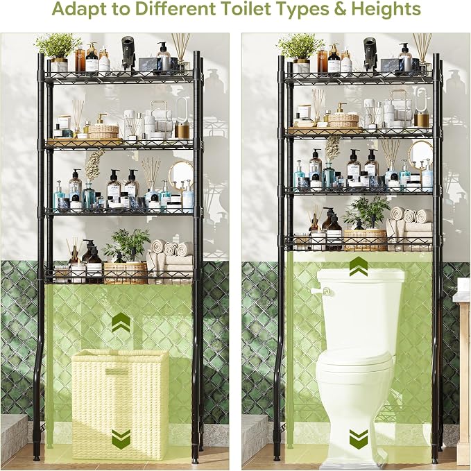 Simple Trending 4 Tier Over The Toilet Storage Rack, Bathroom Organizers and Storage Over Toilet with Adjustable Shelf and Basket, (Black) - Image 6