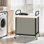 STORAGE MANIAC Rolling Laundry Hamper with Wheels 2-Section Laundry Sorter Rolling Laundrys Basket on Wheels with Removable Bag Clothes Hamper Laundrys Organizer Cart Bathroom Bedroom 100L Beige - Image 2