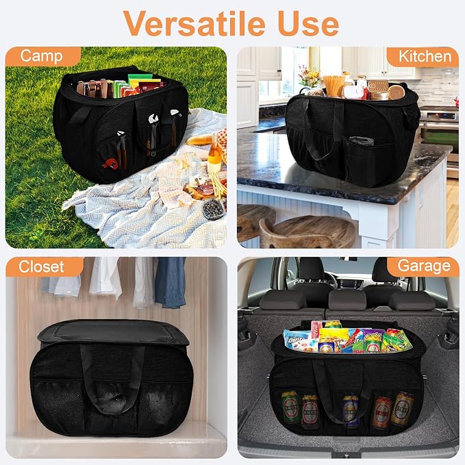 Collapsible Laundry Baskets with Lid, Foldable Laundry Basket with Pockets, Pop Up Laundry Hamper with Dual Handles, 99L Sturdy Clothes Hampers for Clothes, Groceries, Supplies, Tools, Black - Image 8