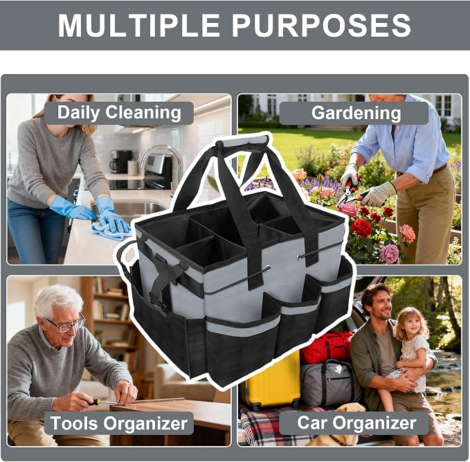 ALSLEA Large Cleaning Caddy Bag 15" x 10½" x 9" Heavy-Duty Organizer Tote for Home, Housekeepers, Janitors Cleaning Caddy for Cleaning Supplies with Shoulder Strap & Multiple Pockets (Gray) - Image 6