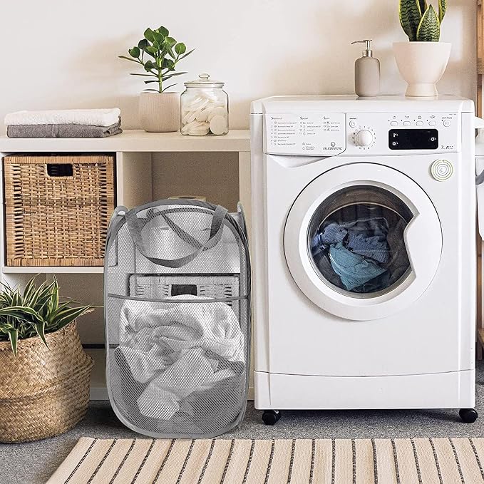 Larpur Pack of 3 Pop up Laundry Hampers, Collapsible Laundry Baskets, Gray - Image 5