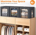 3 Pack Clothes Storage Bins with Metal Frame,40L Storage Bags Fabric Box Organizer with Clear Window,Zippers,Sturdy Handles(3 Pcs,Light Grey,40L) - Image 2