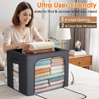 6 Pack Clothes Storage Bins with Metal Frame,40L Storage Bags Fabric Box Organizer with Clear Window,Zippers,Sturdy Handles(6 Pcs,Light Grey,40L) - Image 5