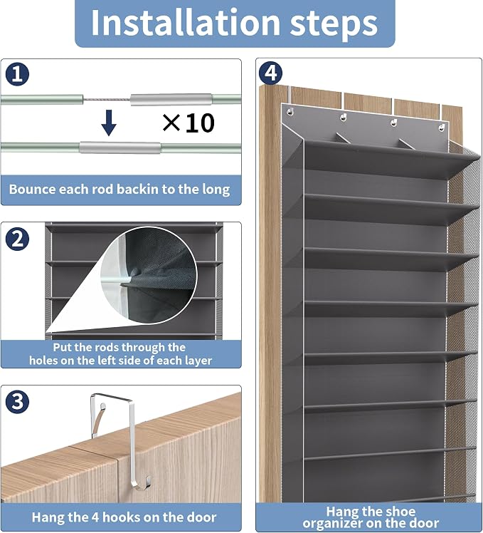 TAHAVICE 30 Pair Over the Door Shoe Organizer, Hanging Closet Shoe Storage - Image 5