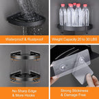 DUFU Adhesive Corner Shower Caddy with Hooks, Black, 2 Pack - Image 3