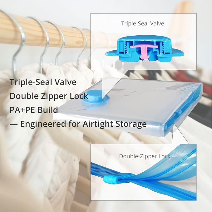 Vacuum Storage Bags 20 Pack for Clothing Travel with Hand Pump, Sky Blue - Image 7