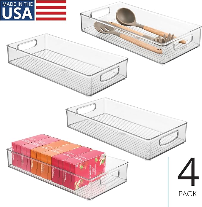 iDesign Stackable Clear Plastic Extra Long Pantry Organizers, 4-Pack - Image 2