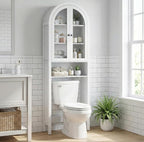 Arched Over The Toilet Storage Cabinet with Acrylic Doors, 4 Tier Small Bathroom Shelf Organizer, Arched Bathroom Cabinet with Adjustable Shelf, Slim Narrow Toilet Rack, Wood, White by Woemtoric