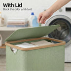efluky 26 Gal Laundry Basket with Lid and Net Bag, Tall Laundry Hamper with Bamboo Handles, Aesthetic Dirty Clothes Bin for Laundry Room, Bathroom, Bedroom and Dorm, Green - Image 4