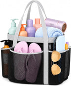 YASONIC Double Handles Mesh Shower Caddy Portable for College Dorm Essentials, 8 Pockets Large Capacity Shower Organizer for Girls, Quick-Dry Hanging Toiletry Bag for Bathroom Travel, Black&Grey by YASONIC