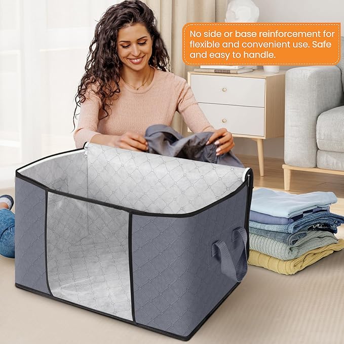 Fab totes 90L Clothes Storage, Foldable Thick Fabric Blanket Storage Bags | Foldable Containers with Zippers,Window and Handles for Organizing Bedroom, Closet, Comforter, Bedding,Dorm essentials - Image 3