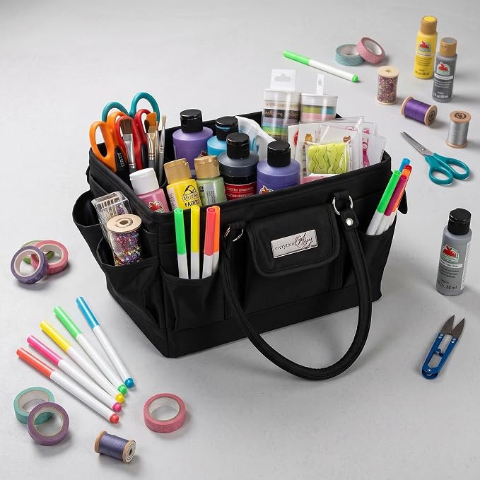 Everything Mary Deluxe Store & Tote Organizer – Black Craft Caddy with Handle – Collapsible Bag for Sewing, Scrapbooking, Art Supplies & DIY Project Organization - Image 9