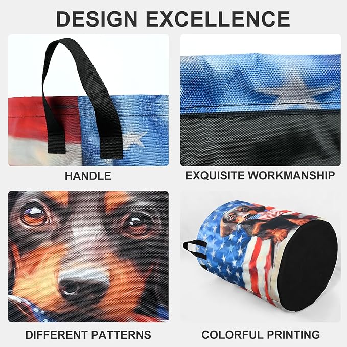 4th of July Flag Dog Laundry Basket Foldable Oxford Laundry Hamper With Handle For Room Bathroom Bedroom - Image 3