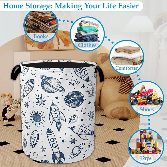 Vintage Planet Rocket Laundry Basket Collapsible Laundry Hamper Clothes Storage Bin for Bathroom Bedroom Room Decor 16" X 20.8" - Image 5