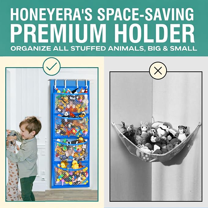 Honeyera Storage for Stuffed Animal - Over Door Organizer for Stuffies, Baby Accessories, and Toy Plush/Easy Installation with Breathable Hanging Pockets - Image 3