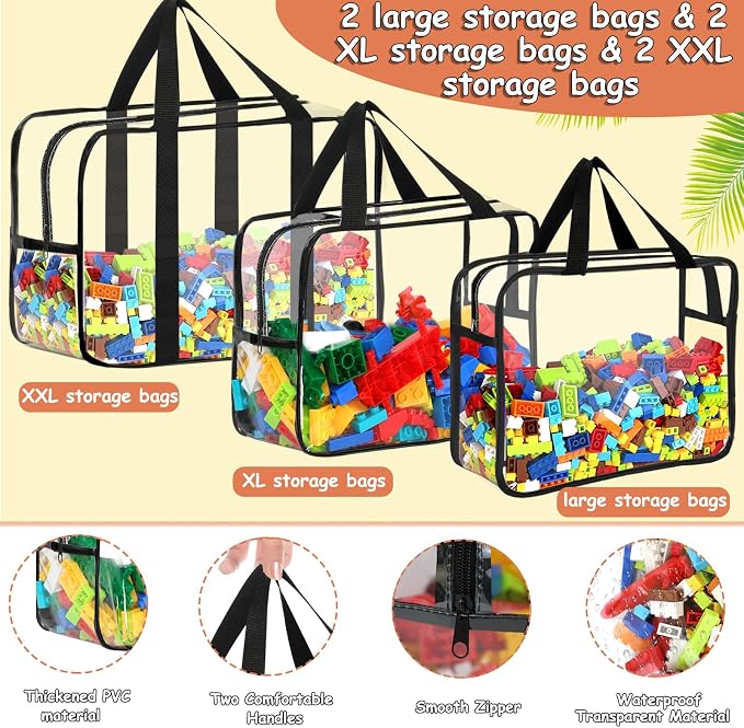 6Pcs Large, XL, XXL Toy Storage Bags with Labels Clear Toy Organizer - Image 3