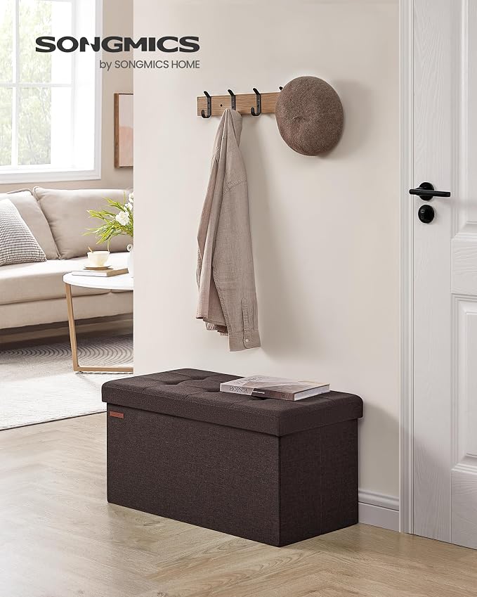SONGMICS 30 Inches Folding Storage Ottoman Bench, Load 660 lb | Ottoman Foot Rest, Storage Chest, for Living Room, Entryway, Ink Black and Tan, MINOTA Collection ULSF047K02 - Image 2