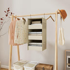 3-Shelf Hanging Closet Organizer, Washable Foldable Storage Shelves, Beige | Front lip keeps items secure; side pockets add room; Oxford fabric handles towels, shirts, baby items, dorms, RVs or travel. - Image 2