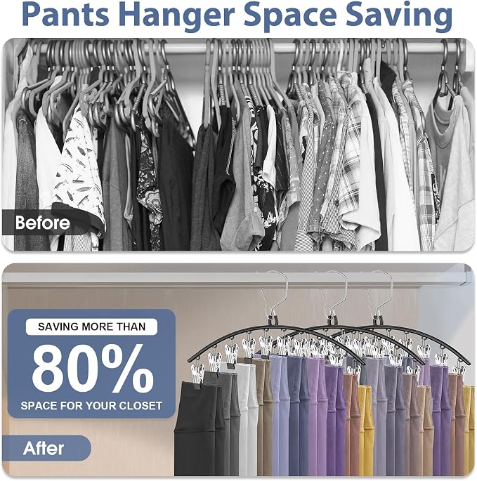3 Pack Skirt Pants Hangers with Clips, Legging Organizer for Closet, Grey - Image 4
