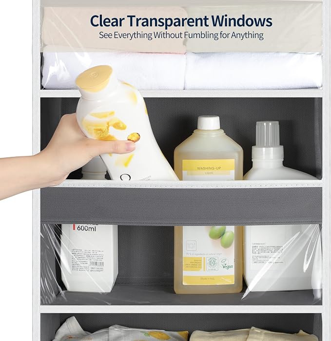 Yecaye 5 Tier Clear Over the Door Organizer Hanging, 5 Large Plastic Pockets and 10 Side Pockets Back of Door Organizer, 56lbs Weight Capacity Behind the Door Storage for Nursery, Deep Gray - Image 5