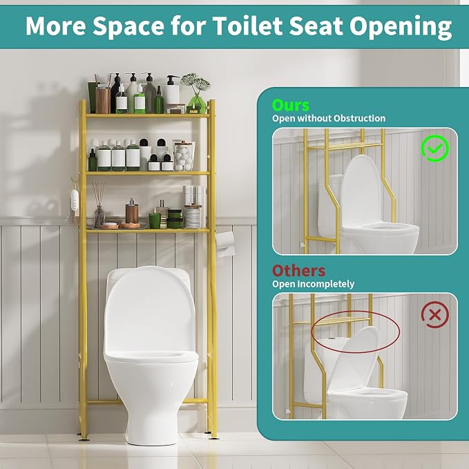 3-Tier Over Toilet Storage, Anti-Tip, 64" H, Gold - Image 5