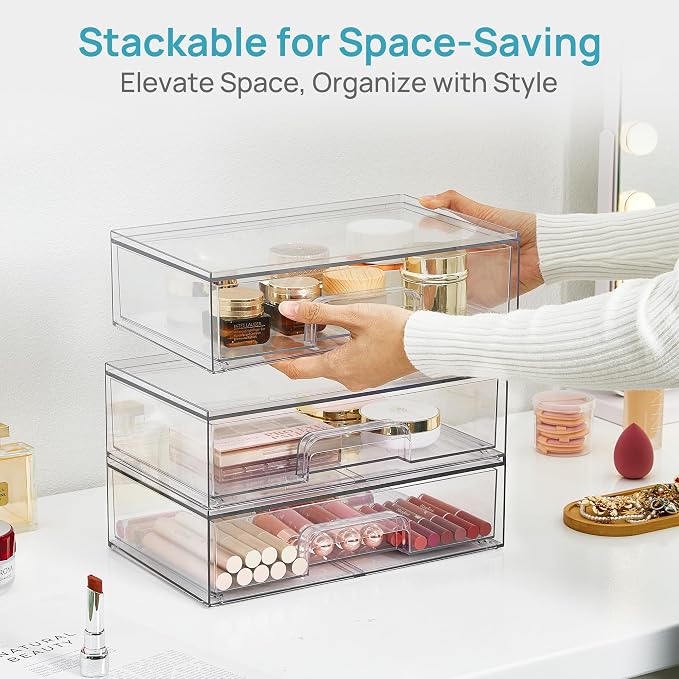Vtopmart Clear Stackable Storage Drawers, 4 Pack Wide Plastic Organizers - Image 6