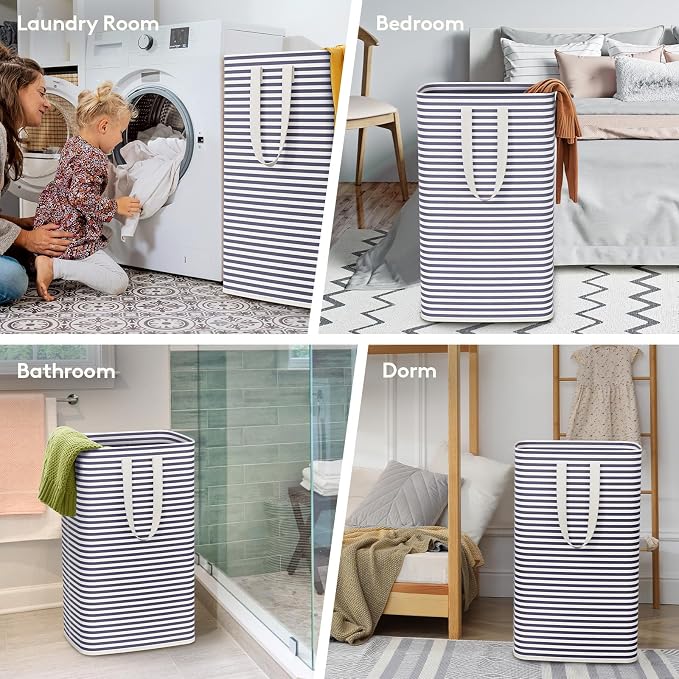 Lifewit 2 Pack Laundry Basket 80L Each, Collapsible Clothes Hamper with Reinforced Handles, Freestanding Waterproof Design for Bedroom and Laundry Room, Navy 160L Total - Image 6