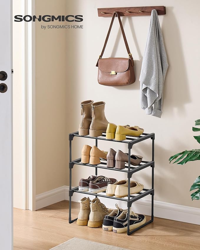 SONGMICS Shoe Rack, 3-Tier Shoe Organizer, Metal Storage Shelf | for Entryway, Upright or Upside Down, for 4-8 Pairs, Stackable, 11.8 x 16.7 x 21.5 Inches, Black ULSA003B01 - Image 2