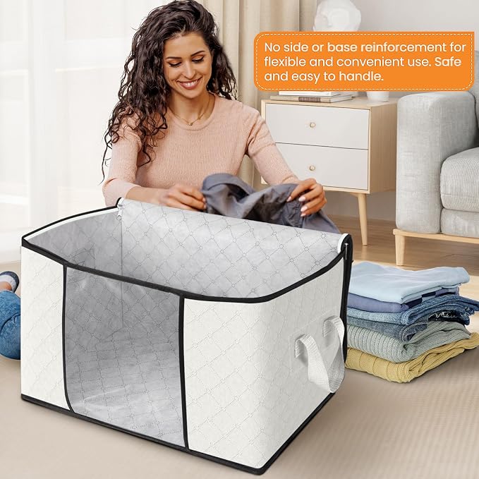 Fab totes 90L Clothes Storage, Foldable Thick Fabric Blanket Storage Bags | Foldable Containers with Zippers,Window and Handles for Organizing Bedroom, Closet, Comforter, Bedding,Dorm essentials - Image 3