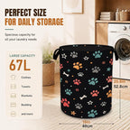 Dog Paws Laundry Basket with Handles,Cute Stars Foldable Oxford Clothes Hamper, Portable Dirty Clothes Storage Organizer for Bedroom Bathroom Dorm Laundry Room,20.8x16 Inch - Image 2