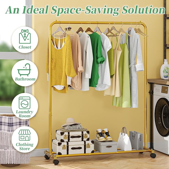 Simple Trending Clothes Clothing Garment Rack, Clothes Organizer, Gold - Image 3