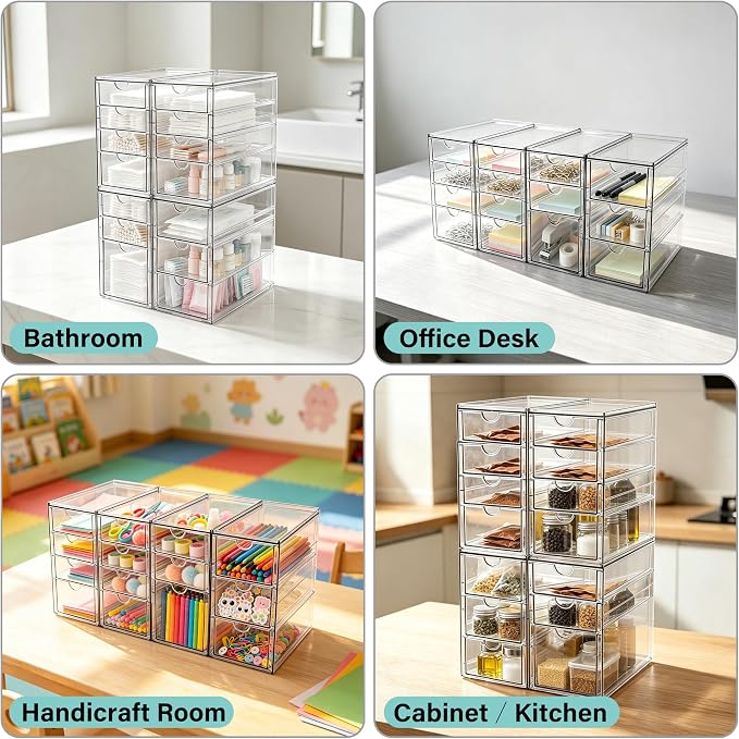 Prsildan Acrylic Desk Organizers with 14 Drawers, Stackable Makeup Storage - Image 4