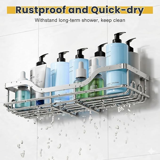 OMAIRA 3-Pack Shower Caddy with Soap Holder, Adhesive Rustproof No-drill Strudy Loading Inside Shower Organizer Shelves Rack Storage Bathroom Organization for Smooth Wall Glass Tile, Sliver - Image 5