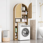 Over The Toilet Storage Cabinet, 29.7”W Modern Storage Cabinet Over Toilet with Rattan Doors, Arched Freestanding Over Toilet Rack with Adjustable Shelf for Bathroom, Nature - Image 3