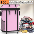 Laundry Basket with Wheels,150L (40 Gal) Rolling Hamper Carts - Pink - Image 2