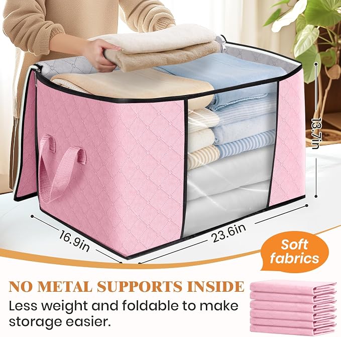 Fab totes 90L Clothes Storage, Foldable Thick Fabric Blanket Storage Bags | Foldable Containers with Zippers,Window and Handles for Organizing Bedroom, Closet, Comforter, Bedding,Dorm essentials - Image 2