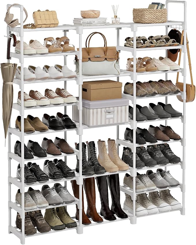 WOWLIVE 9 Tier 3-Column Shoe Rack, 50-55 Pairs Stackable White by WOWLIVE