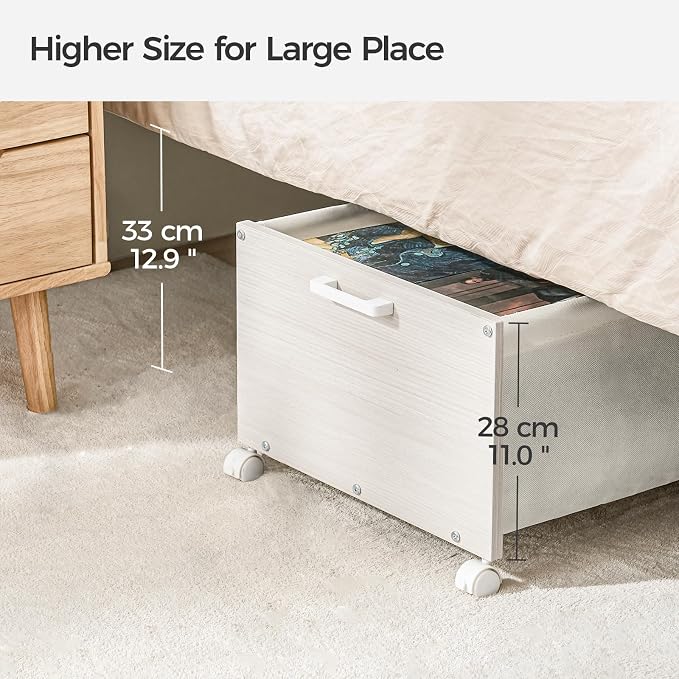 FOUCSSOMEI Under Bed Storage with Wheels, Wooden Under Bed Drawers On Wheels, Rolling Under Bed Shoe Storage, Space Saving,White,Quadruple Size,90L - Image 5
