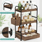 3-Tier Bathroom Counter Organizer with Drawer, Wooden Vanity Skincare Shelf - Image 5