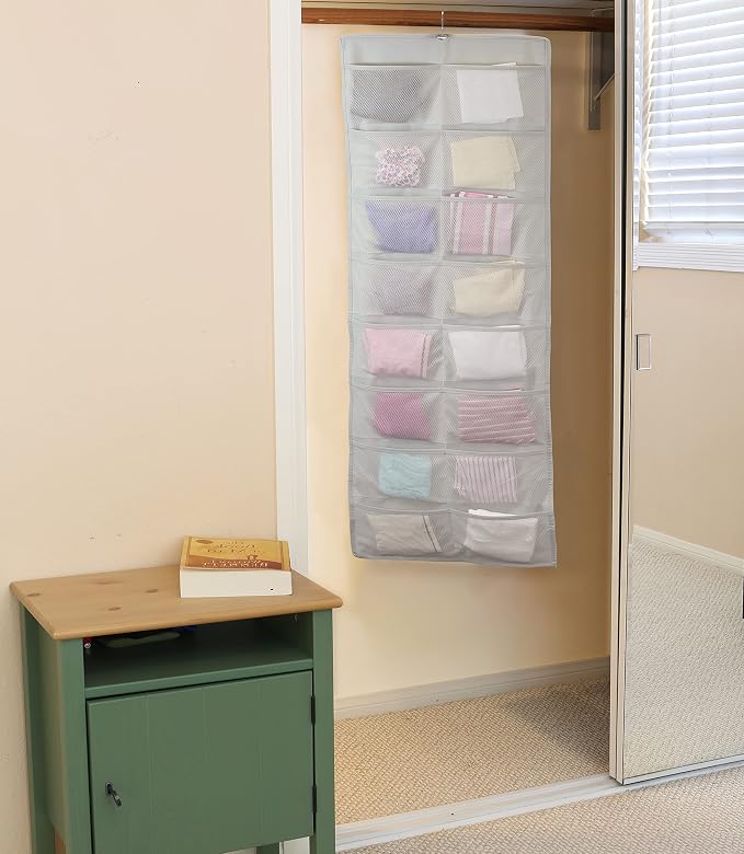 Simple Houseware 24-Pocket Double-Sided Hanging Closet Organizer | 1 Pack, for Bra & Underwear Storage with Rotating Hanger, Mesh Fabric, Gray - Image 5